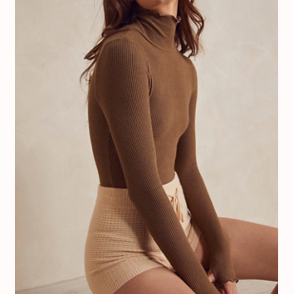 Free People Mock On The Spot Bodysuit in Cocoa